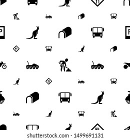 road icons pattern seamless white background. Included editable filled tunnel, digging man, restaurant, kangaroo, military car, bus airoirt icons. road icons for web and mobile.