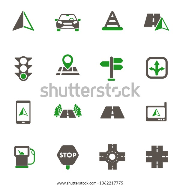 road icons. set of\
16 high quality road vector icons in two color for web, mobile and\
user interface design