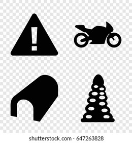 Road icons set. set of 4 road filled icons such as tunnel, motorbike