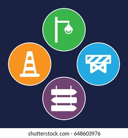 Road icons set. set of 4 road filled icons such as direction   isolated, cone barrier, barrier