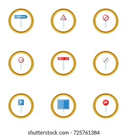 Road icons set. cartoon style set of 9 road vector icons for web design