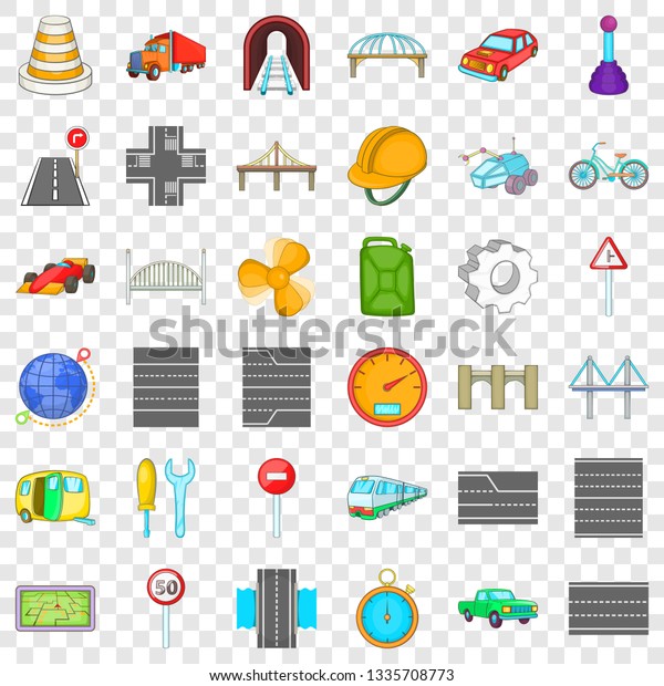 Road icons set. Cartoon style of 36 road vector\
icons for web for any\
design