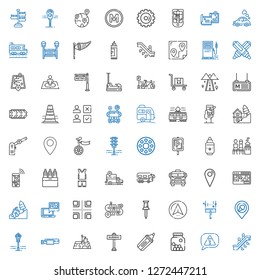 road icons set. Collection of road with escalator, risk, cones, marker, subway, position, belt, street lamp, place, wiper, navigator, pin, crossroads. Editable and scalable road icons.