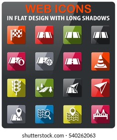 road icons set in flat design with long shadow