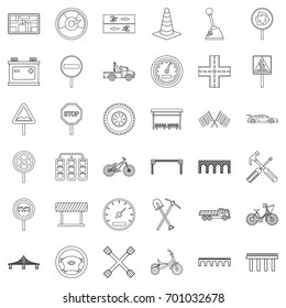 Road icons set. Outline style of 36 road vector icons for web isolated on white background