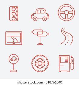 Road icons, thin line style, flat design