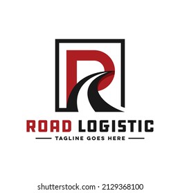 road illustration logo design with letter R