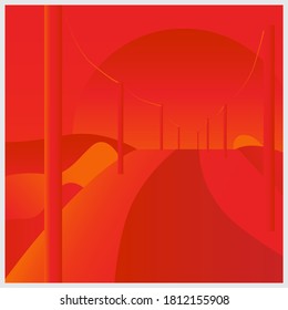 Ilustración de la carretera Vector viaje autopista naranja sol rojo caliente puesta de sol savana moderno gradiente minimalista