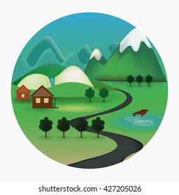 Road.
The image of the road on the background of the countryside. Vector illustration. 