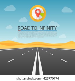 Road to infinity highway, Road in the desert, Vector illustration, Road background.