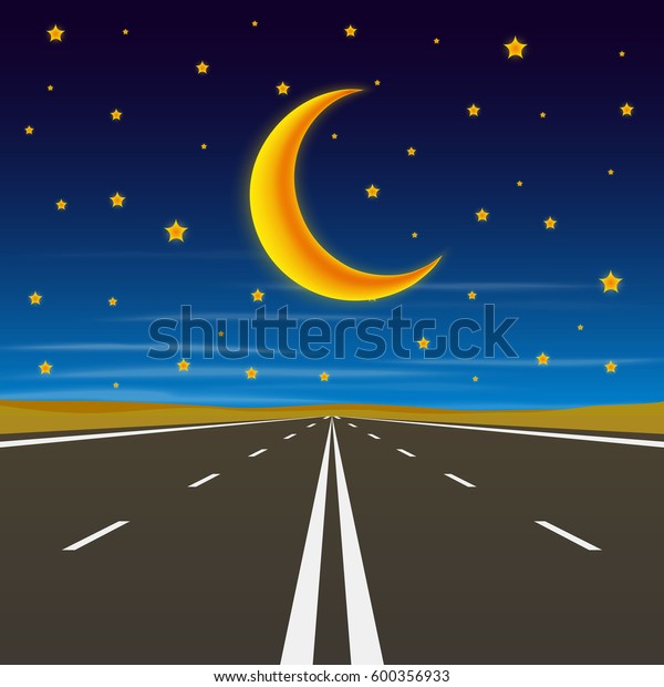 無限遠への道 夜の道と地平線 ベクターイラスト 道の背景 のベクター画像素材 ロイヤリティフリー