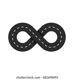 Road infinity on a white background. The road from the eight is isolated. The carriageway. Vector illustration