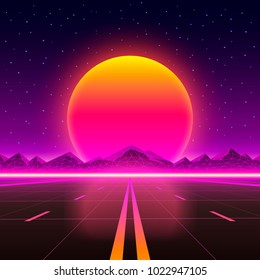 The road to infinity at sunset. Vector illustration