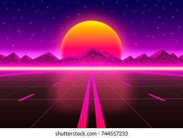 The road to infinity at sunset. Vector illustration