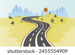 Road to infinity, vacation trip, banner horizon road sky. Vector illustration