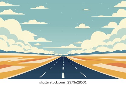 Road to infinity, vacation trip, banner horizon road sky. Vector illustration