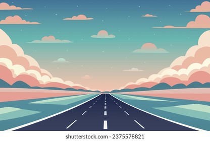 Road to infinity, vacation trip, banner horizon road sky. Vector illustration