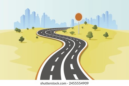 Camino al infinito, viaje de vacaciones, horizonte del Anuncio camino cielo. Ilustración vectorial