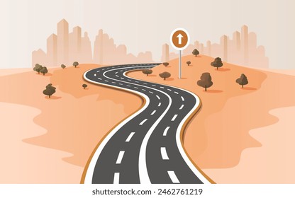 Road to infinity, vacation trip, banner horizon road sky. Vector illustration