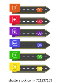 Road Infographic. Arrows, pointers stylized under the road. Material design. Vector illustration