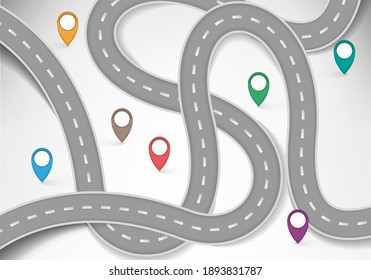 Road infographic with colorful pin pointer vector illustration