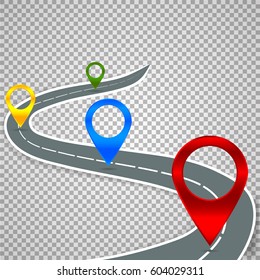 Road infographic with colorful pin pointer vector illustration