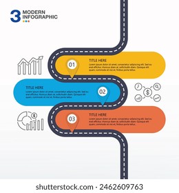 Elemento de diseño de infografía de carretera con 3 pasos. Iconos infográficos de línea de tiempo diseñados para la Plantilla de fondo abstracto