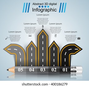Road infographic design template and marketing icons.