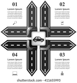 Road infographic design template and marketing icons. Car icon.
