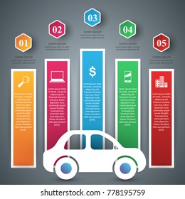 Road infographic design template and marketing icons. Car icon. Vector eps 10.
