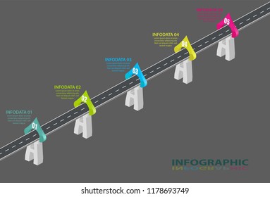 Road infographic. Information graphics template. Expressway timeline. 5 Steps, strategies or business processes. Vector illustration design.