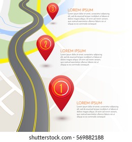 Road Infographic With Red Pointers, Vector Illustration For Your Design