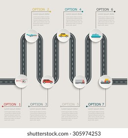 Road infographic stepwise structure with transportation icons. 