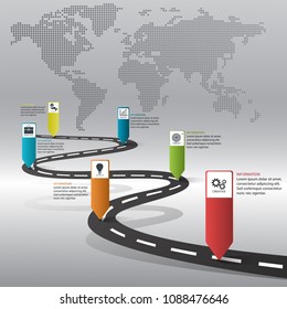 Road infographic template 6 options. can be used for layout workflow, diagrams, options number, timeline and steps