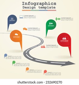 Road infographic timeline element layout. Vector illustration.