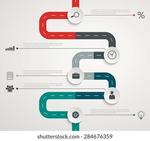 Road Infographic Timeline With Icons. Vertical Structure