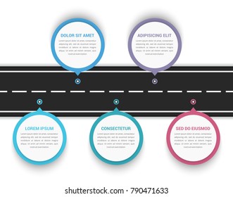 Road infographics with five pointers with place for your text, vector eps10 illustration