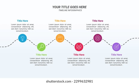 Road Infographics with Isometric Circles, Six Steps, and Business Icons on a 16:9 Ratio Layout for Business Goals, Business Reports, and Website Design.