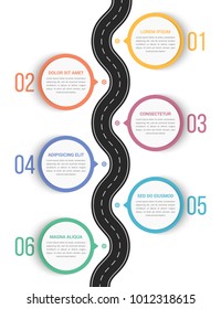 Road infographics with six pointers with place for your text, vector eps10 illustration