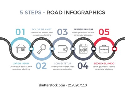 Road infographics template with five elements with place for your icons and text, vector eps10 illustration