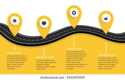 Road infographics template with four elements with place for your icons and text, vector eps10 illustration