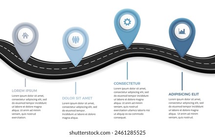 Road infographics template with four elements with place for your icons and text, vector eps10 illustration