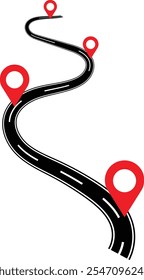 Road infographics. Winding road to success with pin pointers. Business journey way. Progress vector concept