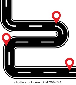 Road infographics. Winding road to success with pin pointers. Business journey way. Progress vector concept