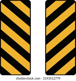 Road information signs. A danger sign on or near objects near the road. Black and yellow stripes.Vector image.