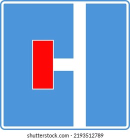 Road information signs. Dead end on the left. Vector image on a blue square.