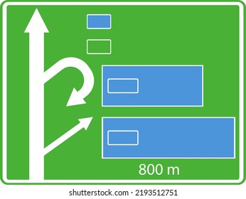 Señales de información vial. Indicador de dirección. Un rectángulo verde con flechas y bordes. Imagen vectorial en un rectángulo azul.
