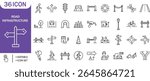  Road Infrastructure Icon Set, Street, Traffic, Transport, Sign, Map, Urban, Editable

