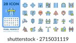 Road infrastructure pixel perfect line color icons set. Traffic organization system. Transportation development. Vector illustrations. Simple flat colorful symbols collection. Editable stroke