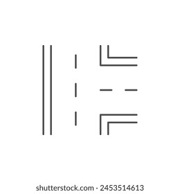 Icono de contorno de línea de intersección de carretera